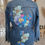 Miniature : Veste longue seconde main, upcyclée, jeans et broderie fleurs 