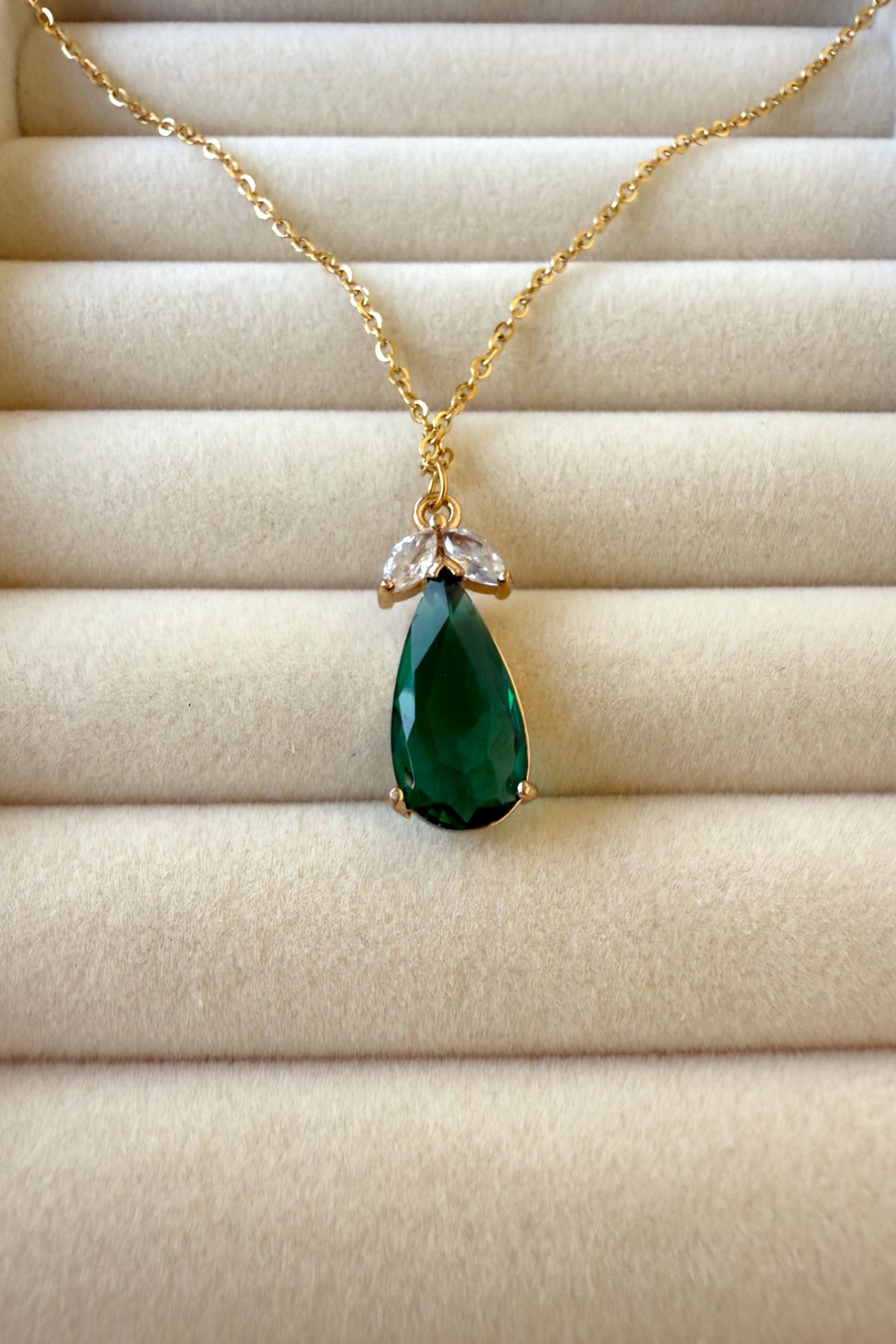 Jewels of Hope Yeşil Damla Taş Kadın Kolye 46 cm Paslanmaz Çelik Kolye