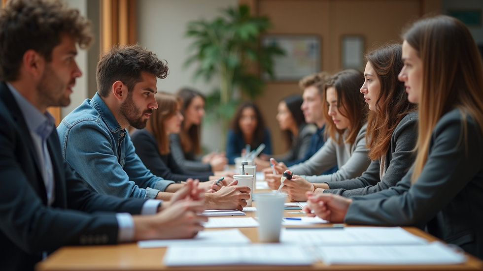 Eye-level view of a diverse group of people engaged in a collaborative workshop