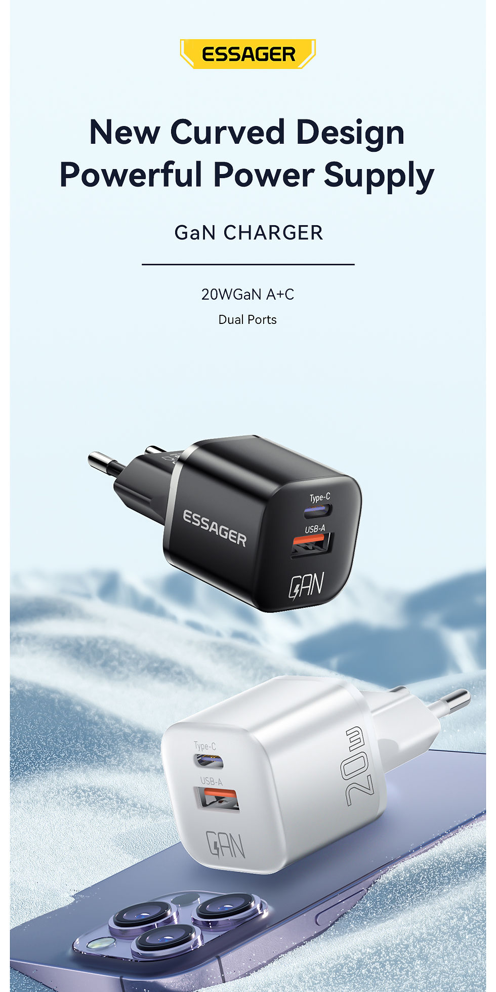 Miniatura: Essager 20W GaN USB Type C Charger PD Fast Charge Phone QC 3.0 Quick Chargers Fo