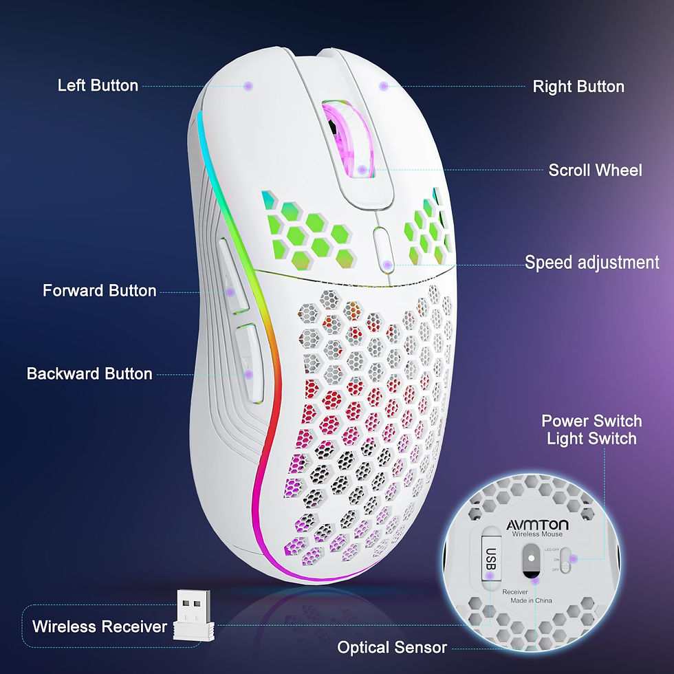 Miniatura: 2.4G Wireless Mouse with RGB Backlit 6-button 3-speed DPI Type C Rechargeable Er