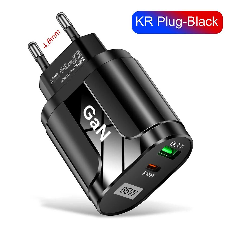 Miniaturebillede: 65W GaN USB-C PD + USB-A Quick Charge Charger (Dual Voltage 100–240V) – Fast Cha