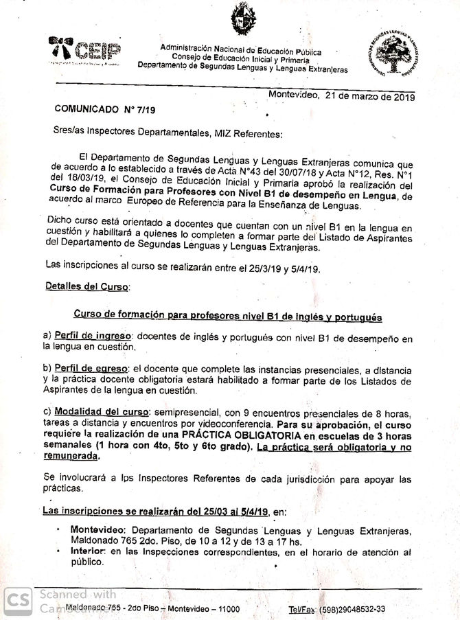Curso de Formación para Profesores con Nivel B1 de desempeño en Lengua.