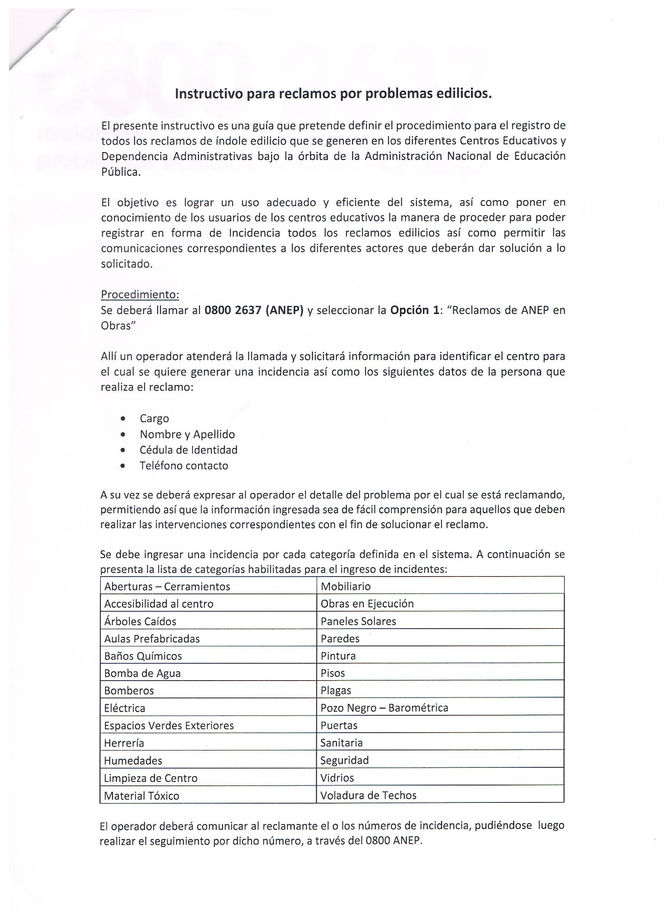 Comunicado a las Escuelas