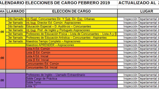 Calendario de elecciones de cargo actualizado al día de hoy 21/02/2019 - 13:00 hs.