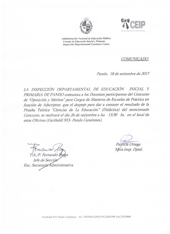 Comunicado - Concurso para Maestros de Escuelas de práctica