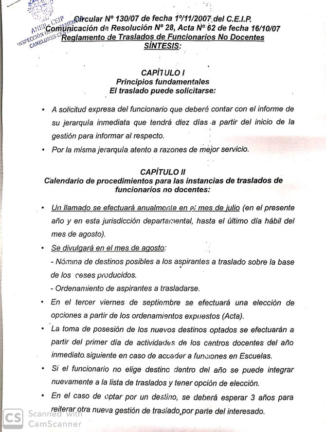 Reglamento de Traslados de Funcionarios No Docentes, Sintesis.