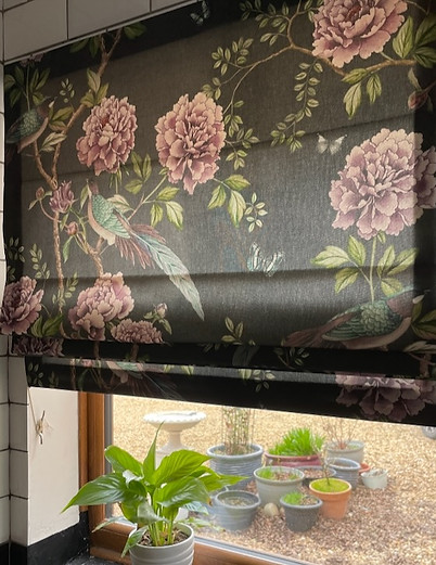 Stunning Chinoiserie Roman Blind with large floral and bird pattern