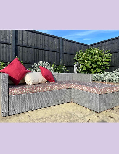 Replacement garden sofa cushions in a beautiful Strawberry Thief design outdoor fabric