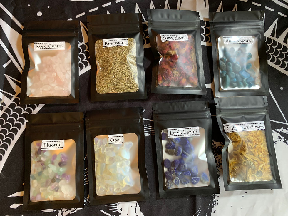 Thumbnail: ritual set with crystals and herbs