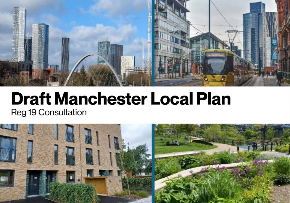 Cover of the Draft Manchester Local Plan, with the title over a montage of 4 city views