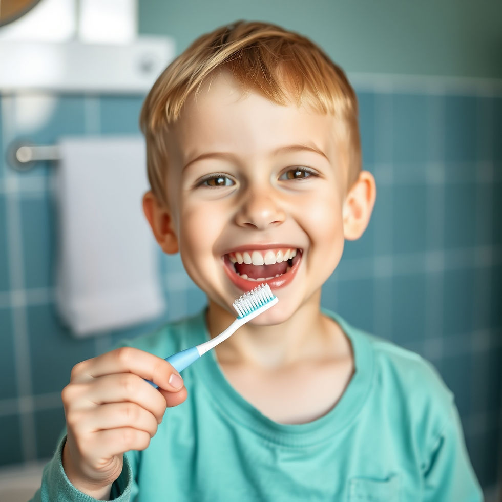Child smiling while brushing their teeth