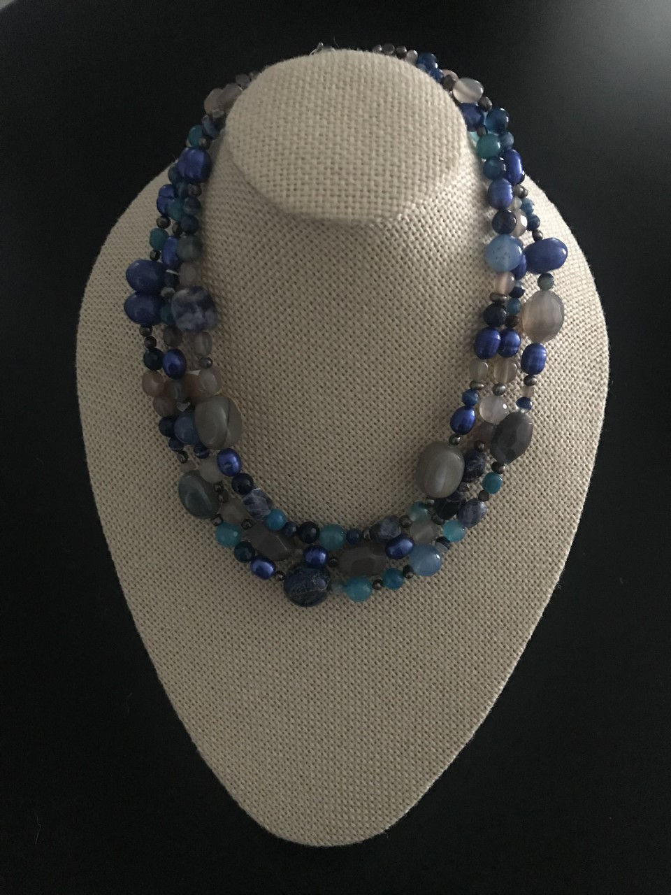 Super Chunky three strand with Pearls and Quartz and Lapislazuli stones