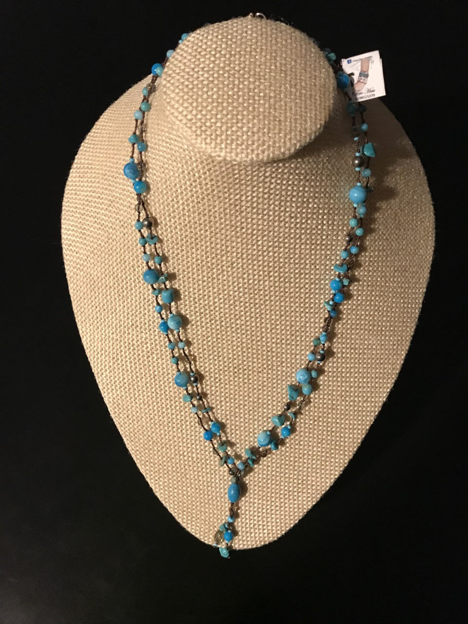Beautiful two-straind handmade necklace with Turquoise and Quartz stone