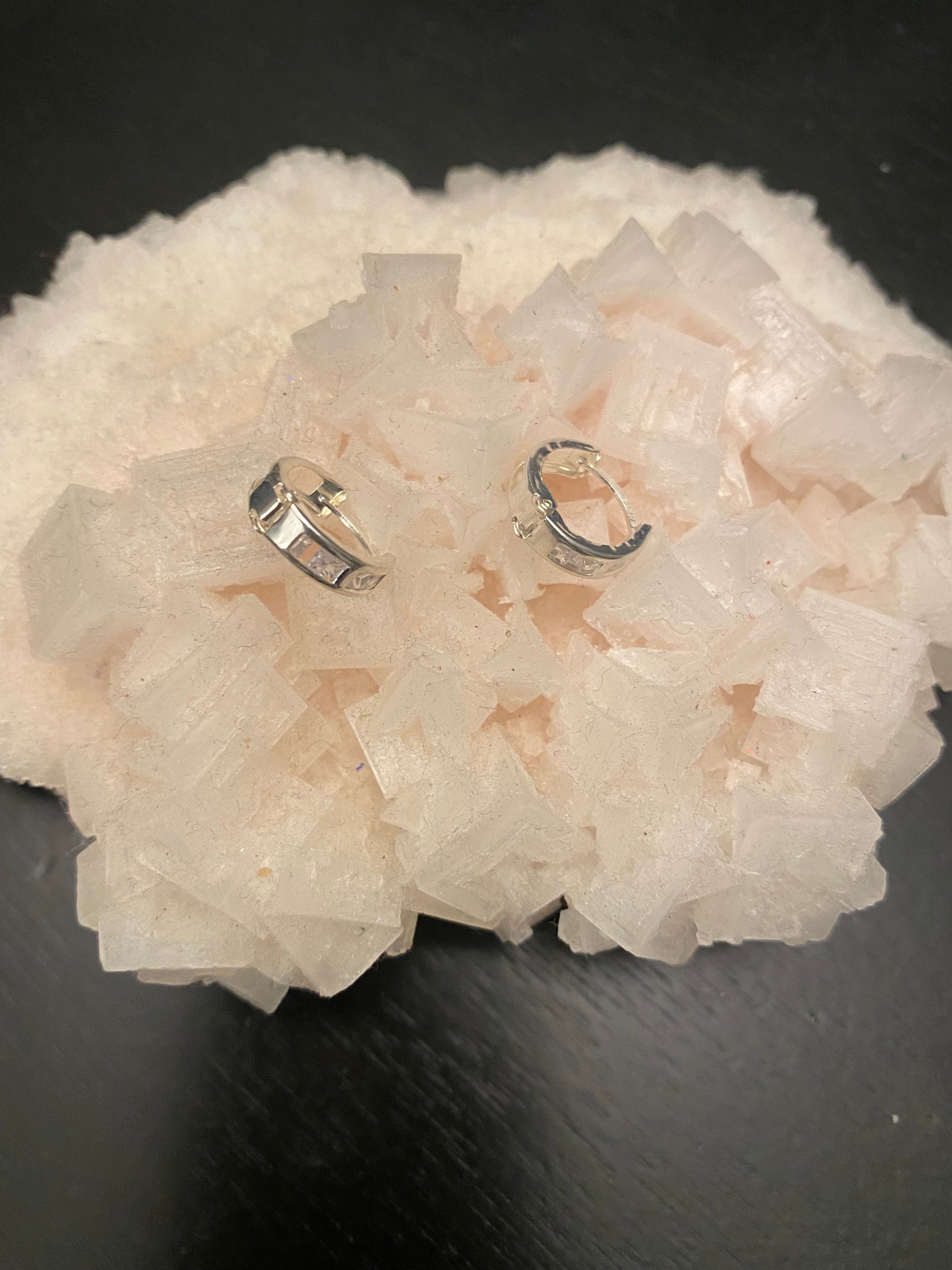 9.25 Silver Hoop Earrings with incrusted a zirconia.