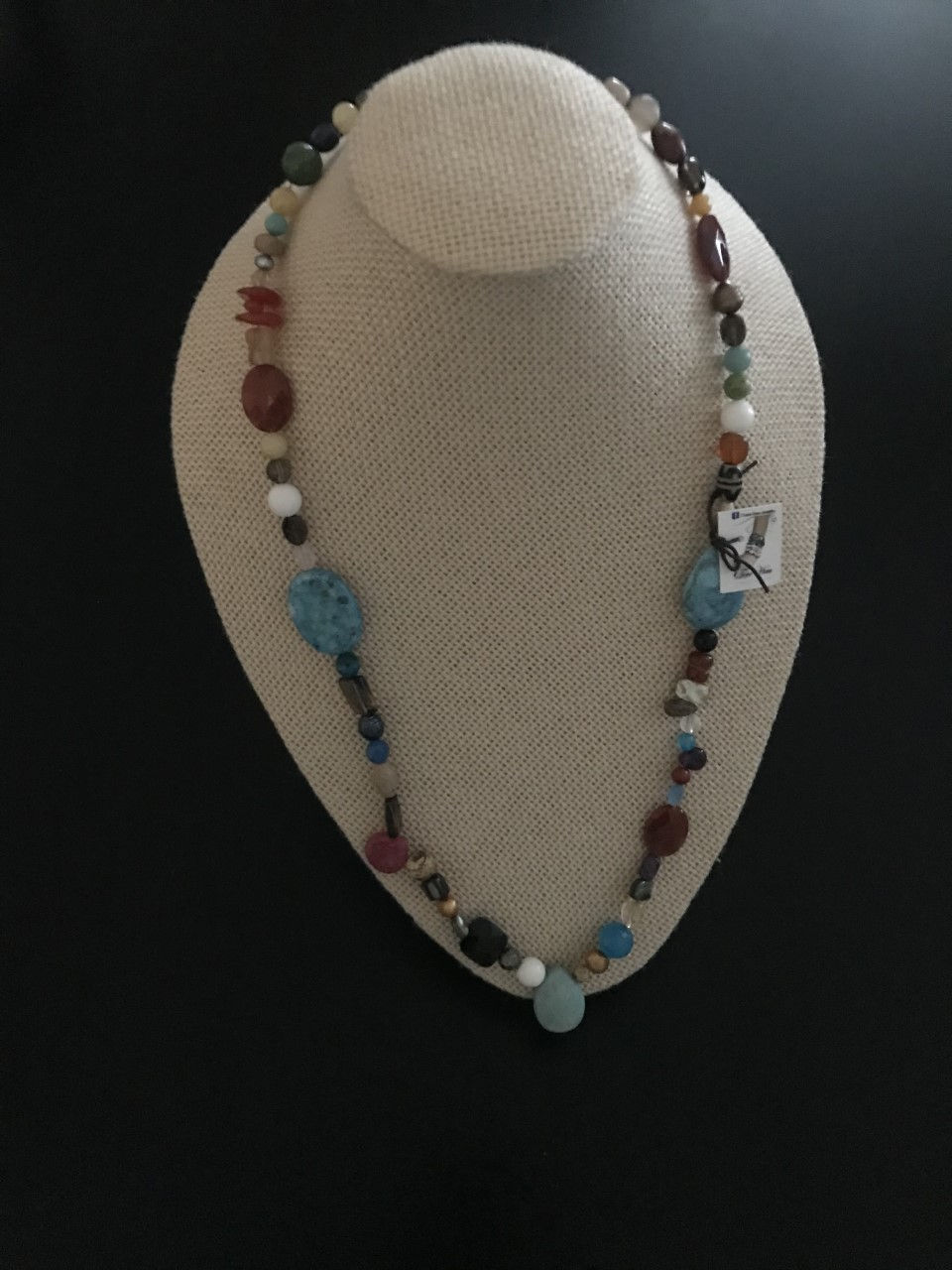 Great design multicolor in one strand with Pearl, Turquoize, Jasper and Smokie Q