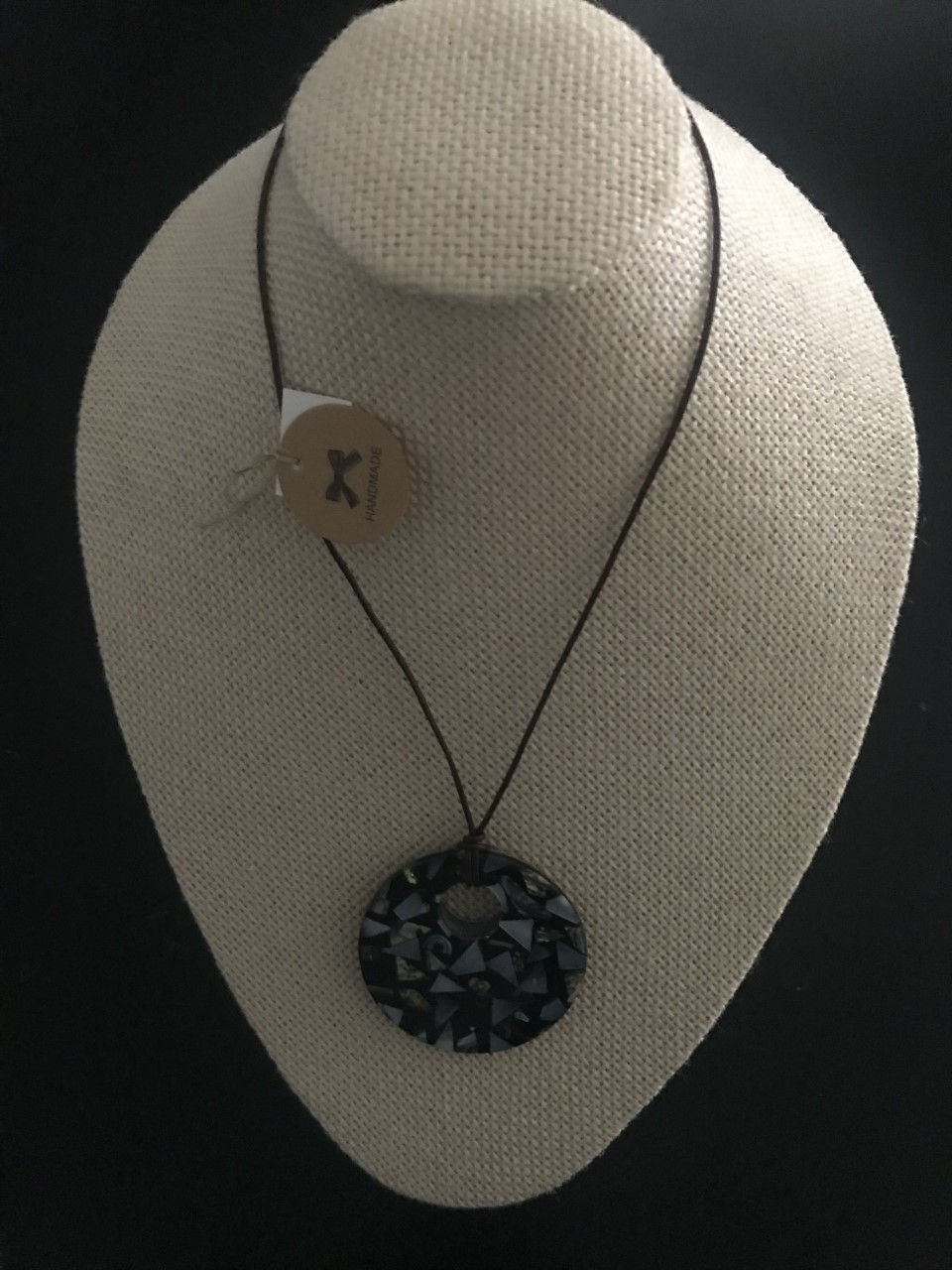 Great and beautiful Black Mop stone pendant in a leather line