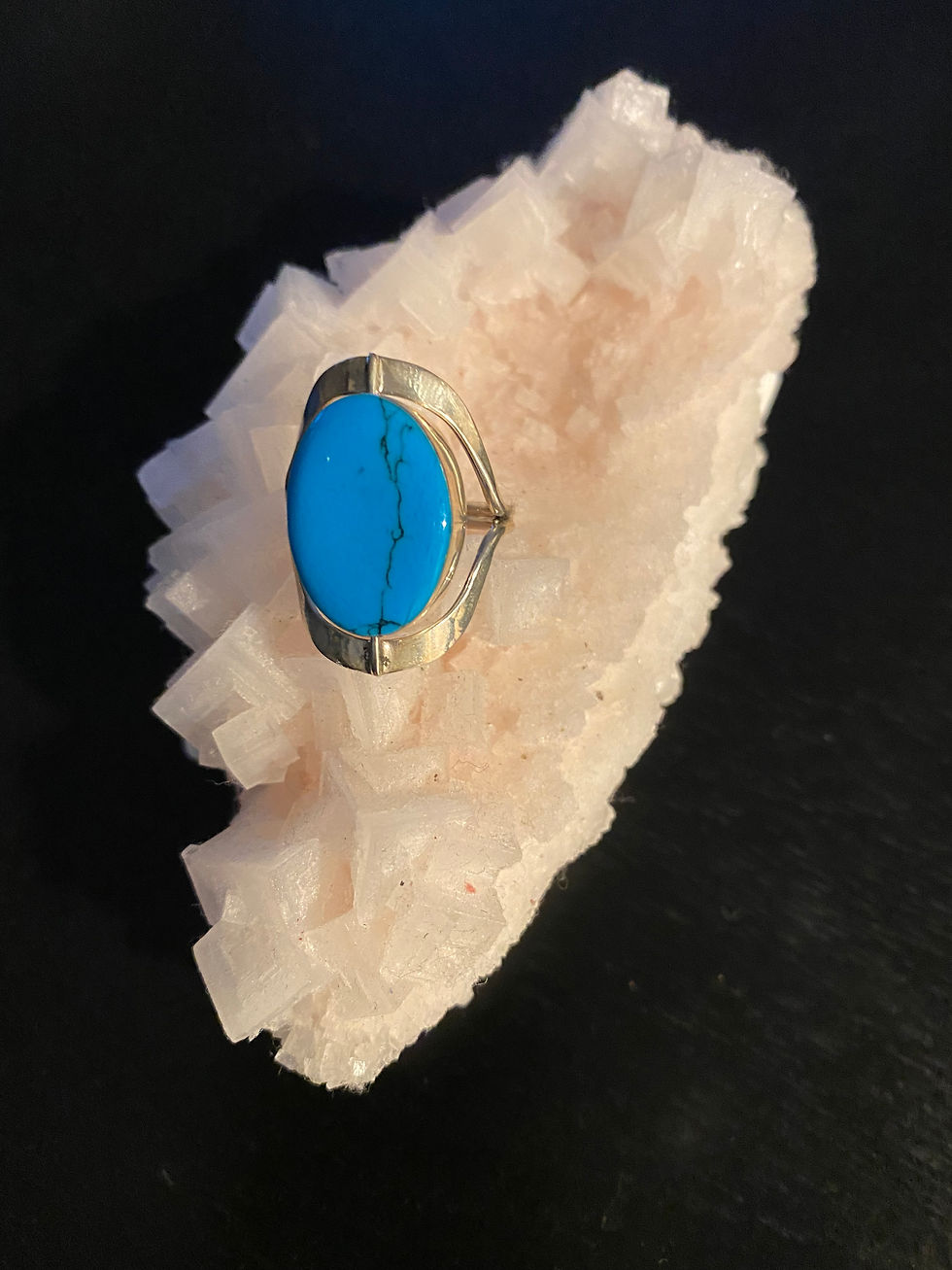 Thumbnail: 9.25 Silver Ring with double faceted stone Turquoise and Blue Gemstone.