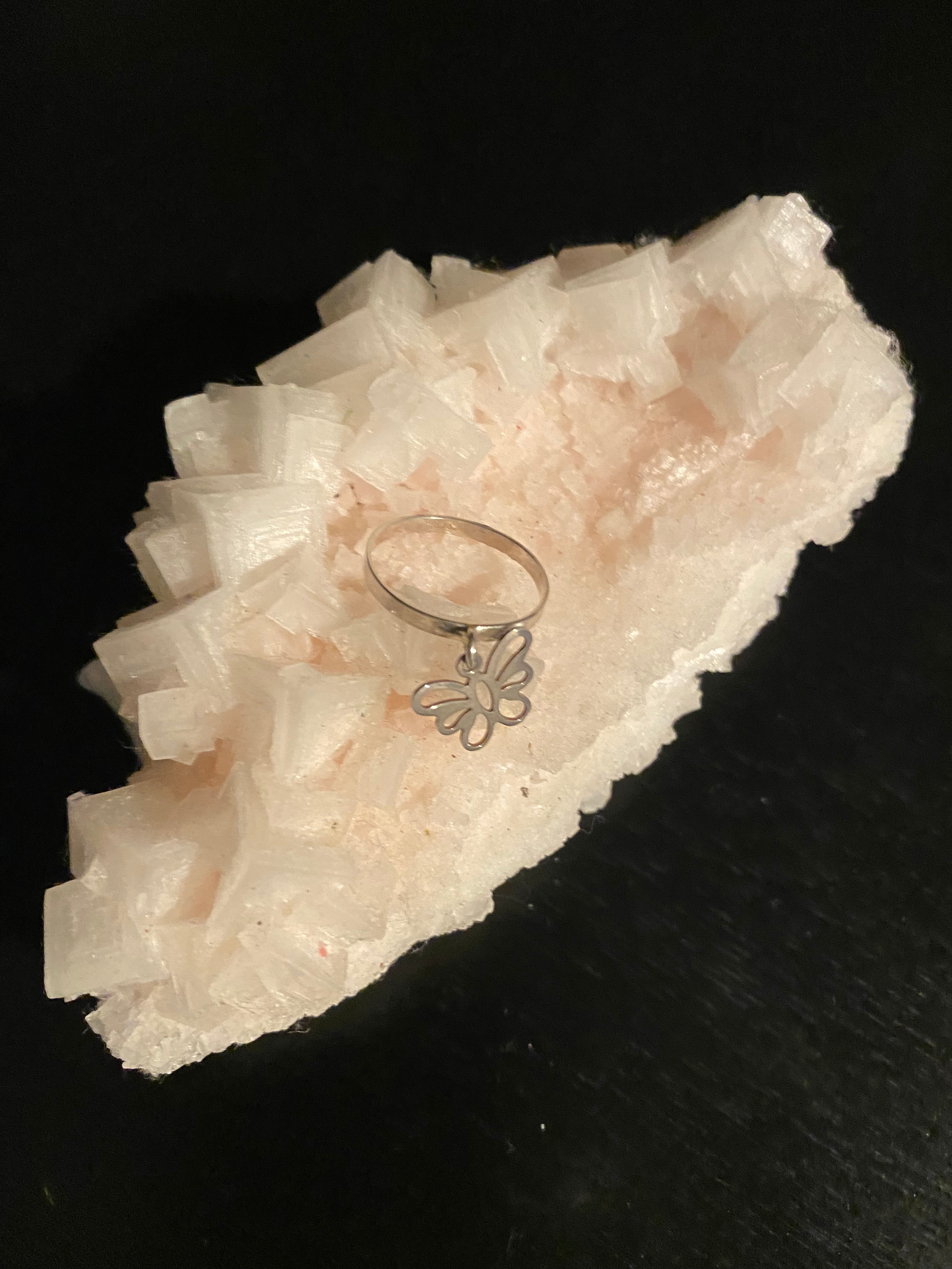 Silver 9.25 Ring with Butterfly pendant.
