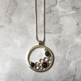 Amber, jade and garnet bubbles pendant