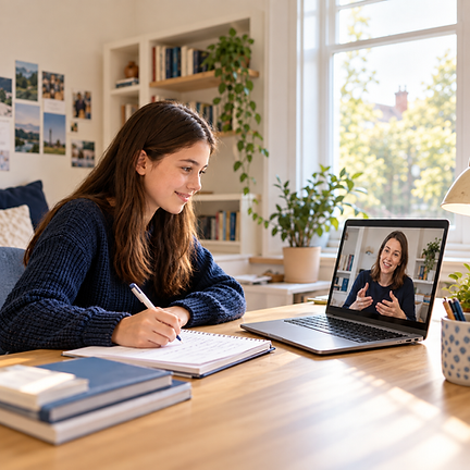 Secondary school student taking part in a one-to-one tutoring lesson at home.
