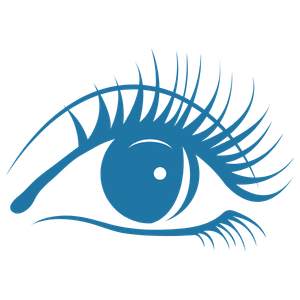 Blue stylized eye with long eyelashes