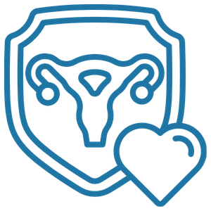 Ovarian care icon with shield and heart