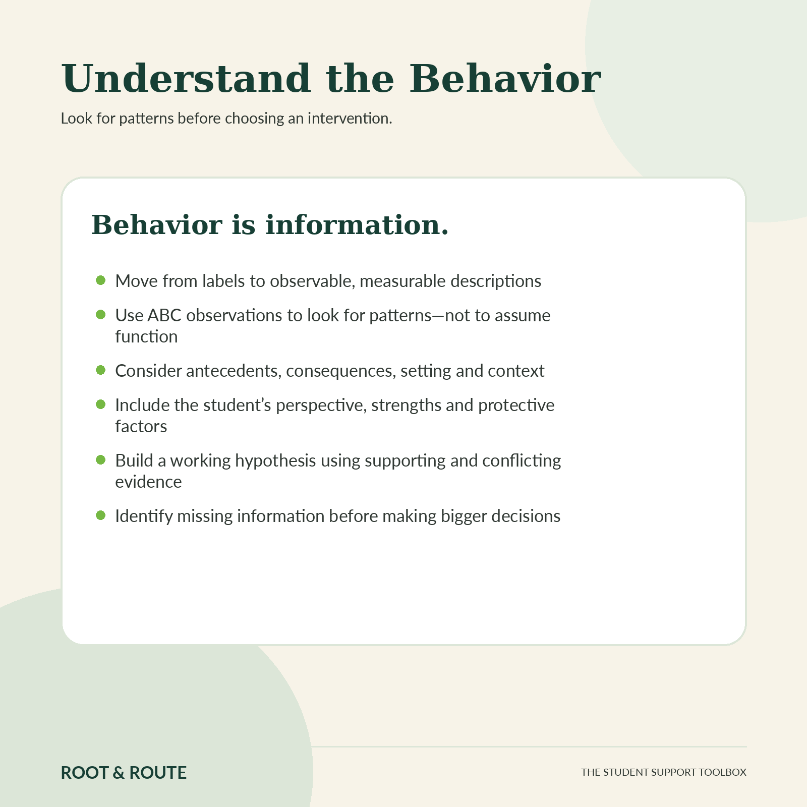 Behavior Intervention Toolkit – understand the behavior