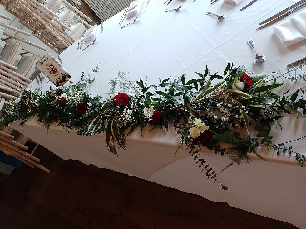 red, white, blue and pink garland
