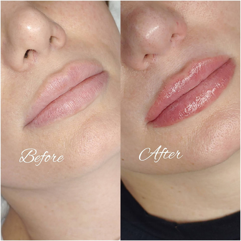 Close-up view of lips showing natural pink pigment after lip blushing treatment