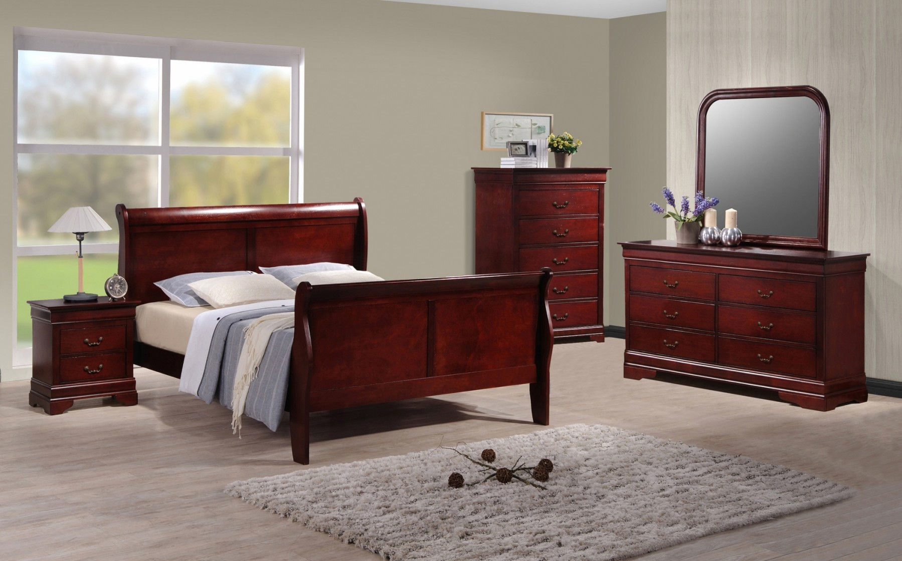 B220Q  Louis Philippe in Cherry  4PC, BEDROOM SET