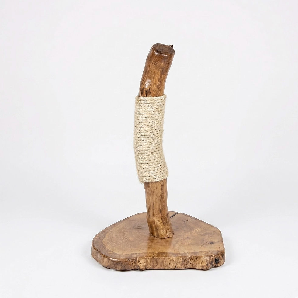 Thumbnail: Detail of premium 12mm sisal rope on a handmade oak cat post, designed for durability and multi-cat homes.