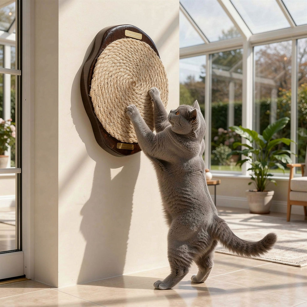 british shorthair scratching on a wall scratcher