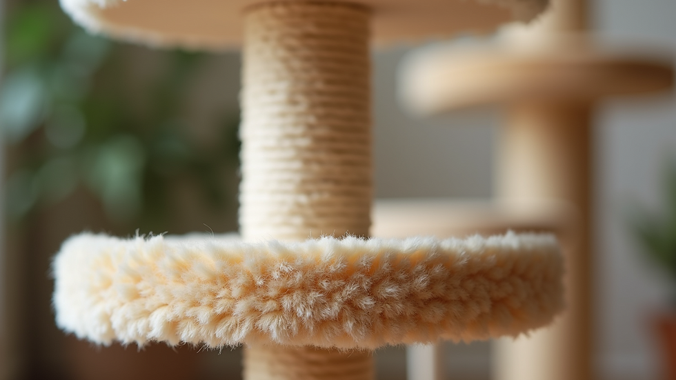 Close-up of cat tree made from natural wood