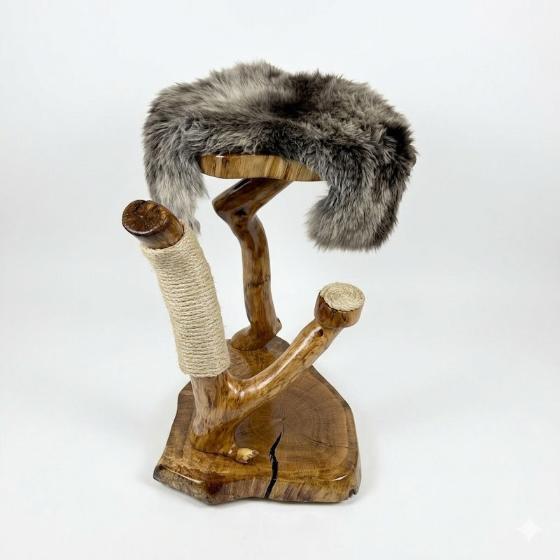 Thumbnail: Studio side view of a luxury cat tree and sisal cat scratcher