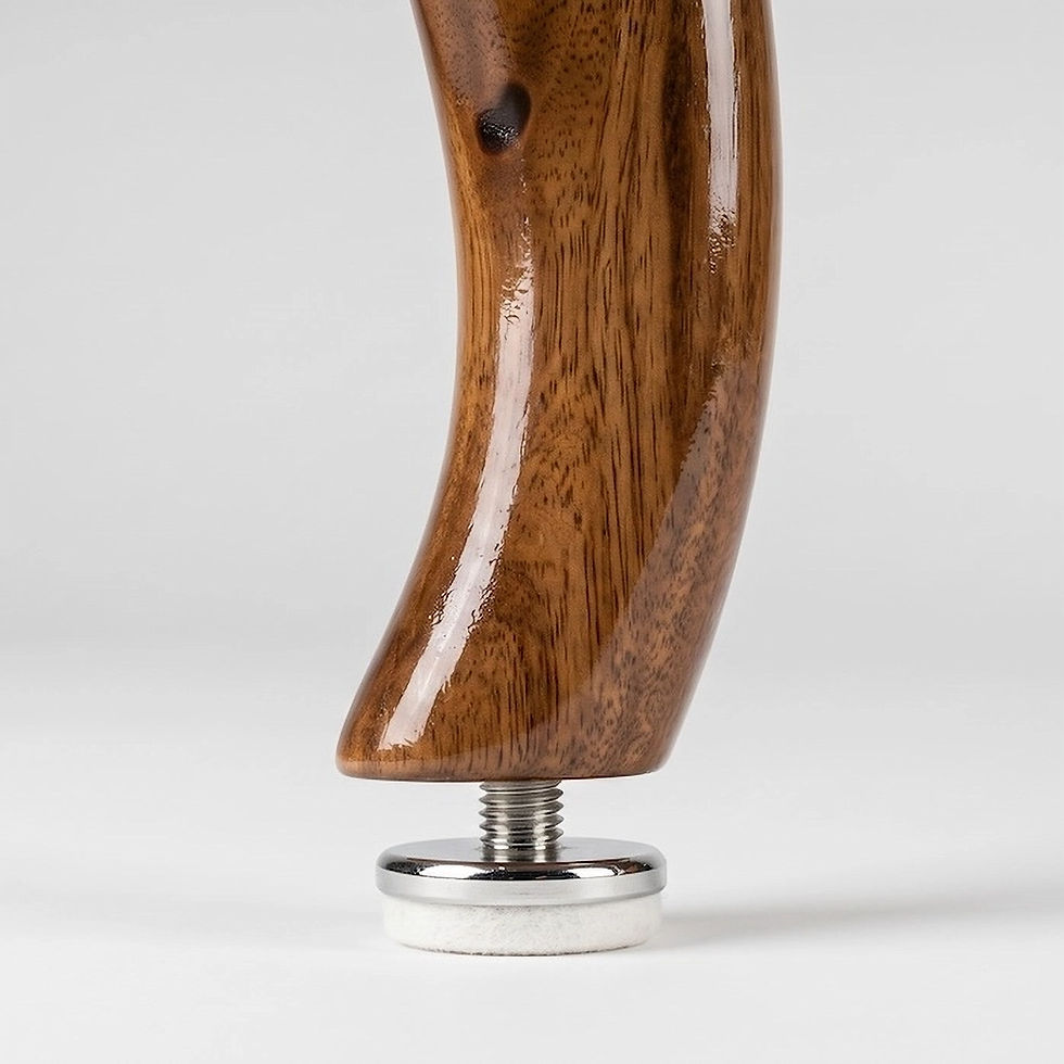 Thumbnail: Professional-grade adjustable table leg on handcrafted solid oak furniture