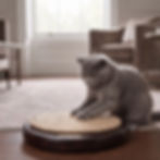 british shorthair scratching on a floor scratcher