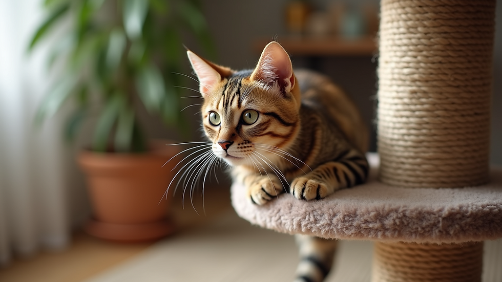 High-angle view of a stylish luxury cat scratching post