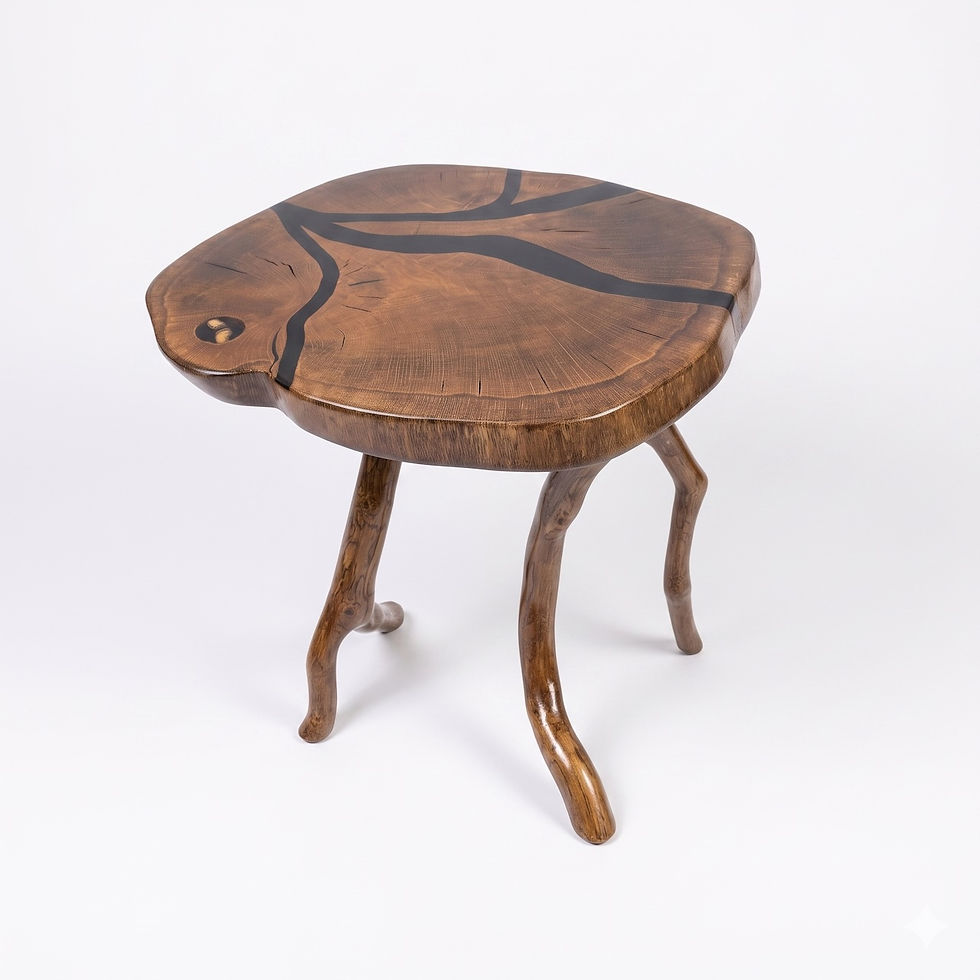 Thumbnail: Unique handcrafted solid oak coffee table with professional adjustable legs