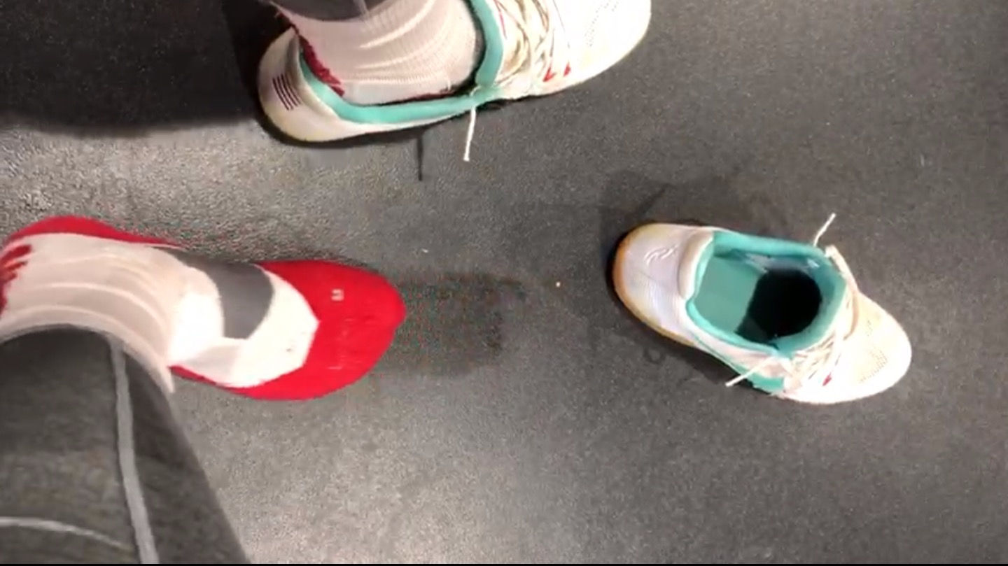 Tony's sweaty feet after basketball practice