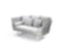 alt=“Two-seat outdoor sofa freshly cleaned with eco-friendly products — cushions restored to softness, color, and freshness for a like-new look.”