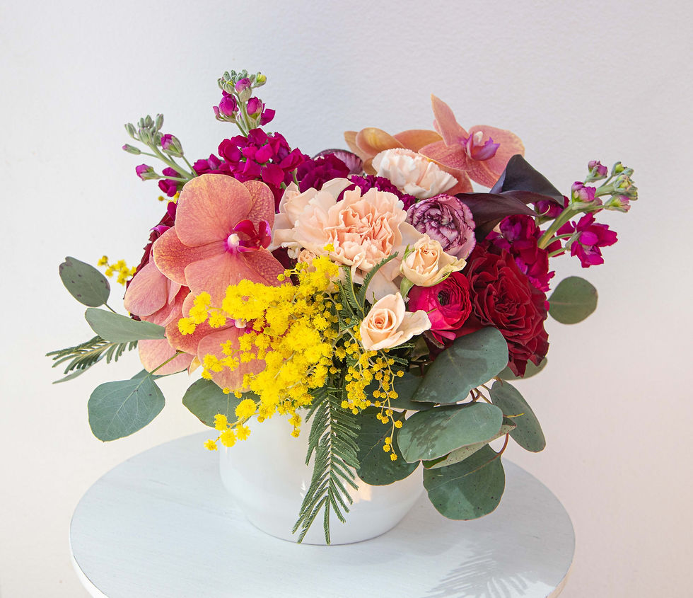 Thumbnail: Mimosa & Velvet Bloom Flower Arrangement