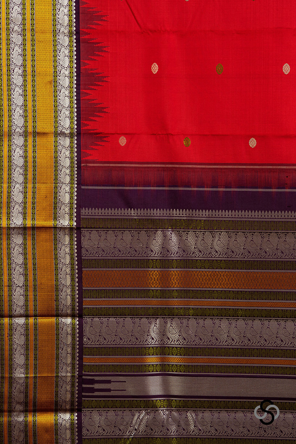 Thumbnail: Threadwork Kanjivaram - Red with Brown