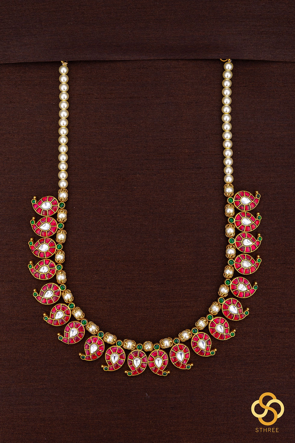 Thumbnail: Manga malai set stranded in pearls - Ruby red