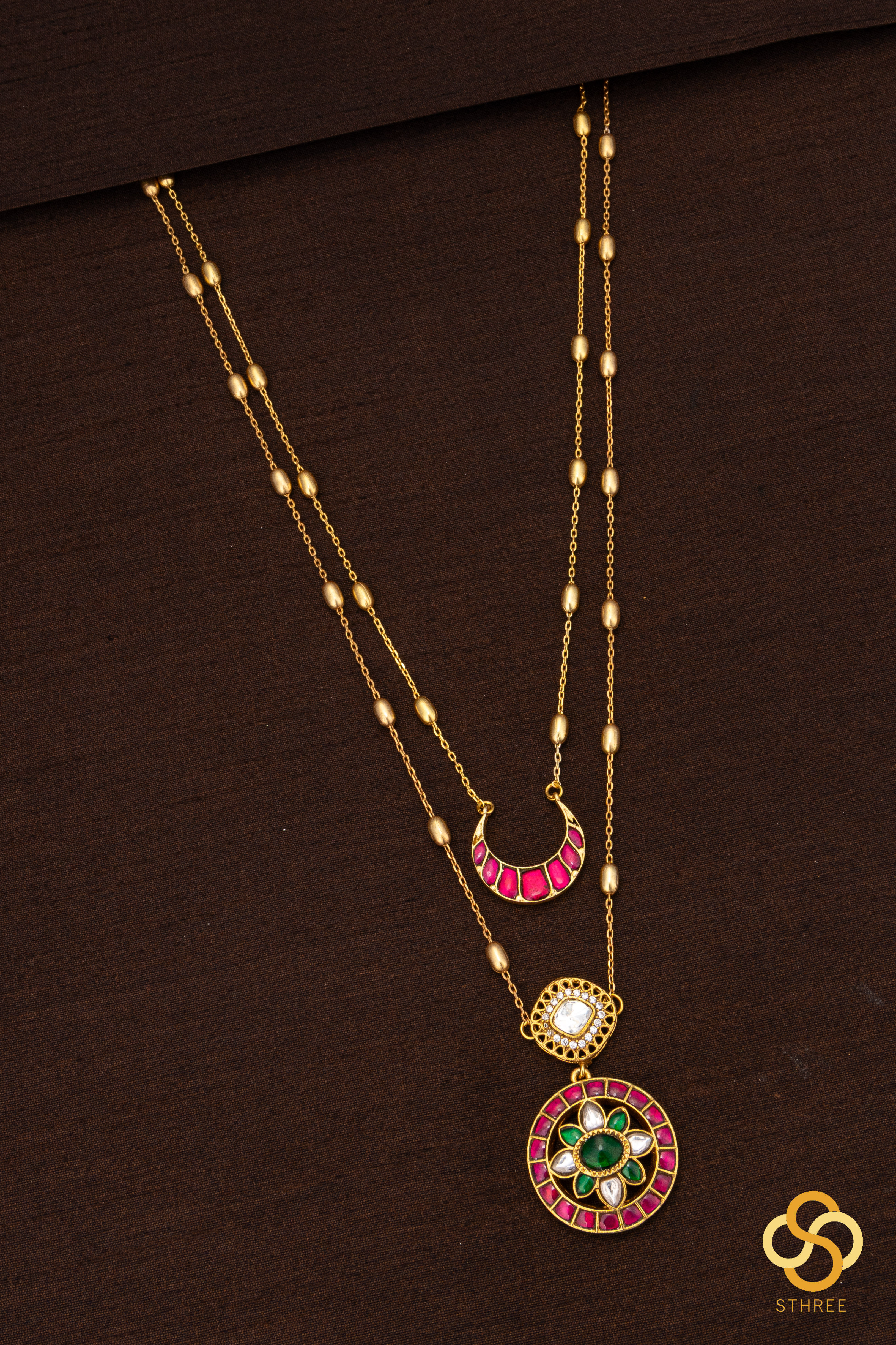 Two Layered Kundan necklace - Ruby red