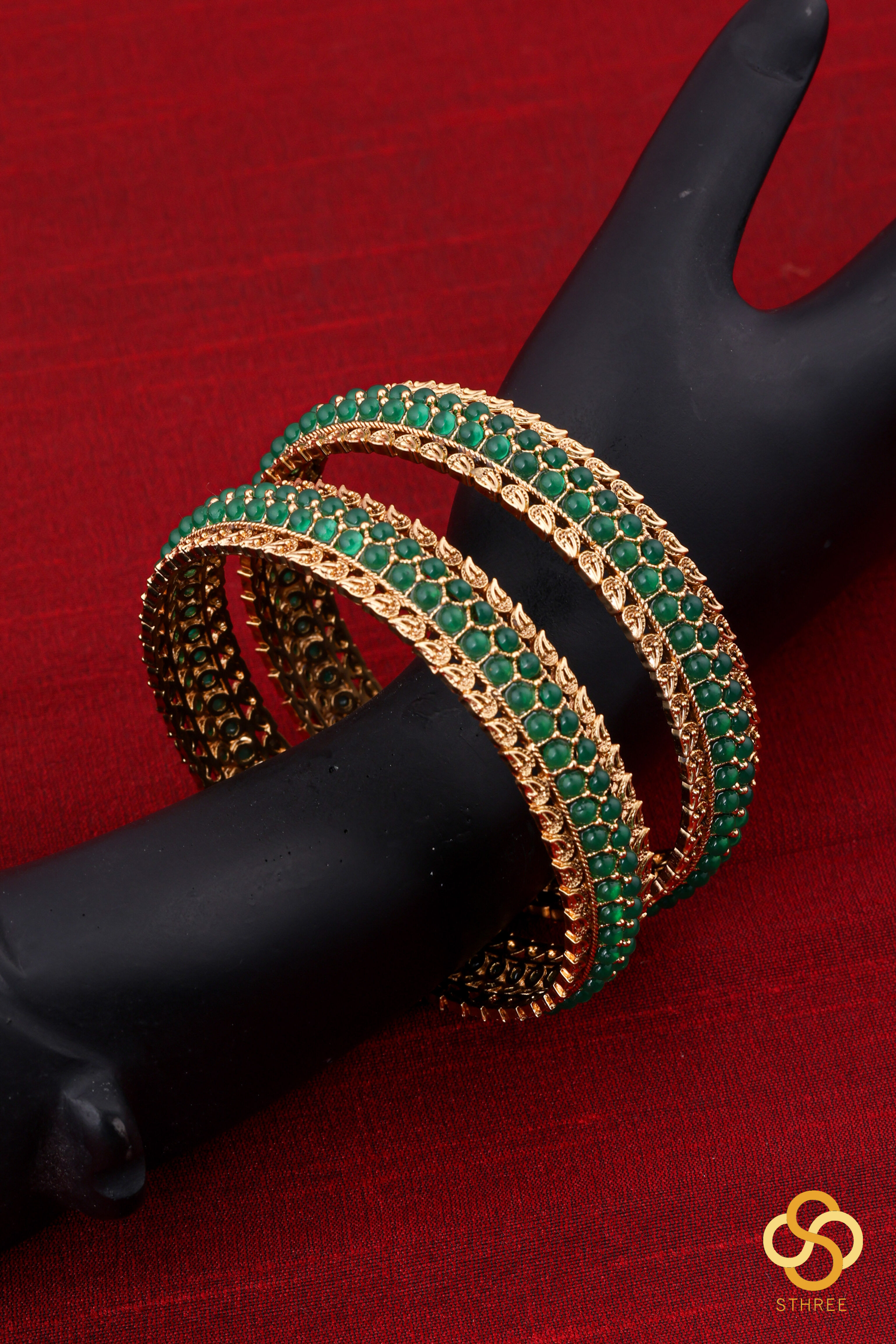 Antique finish bangles-  Emerald green