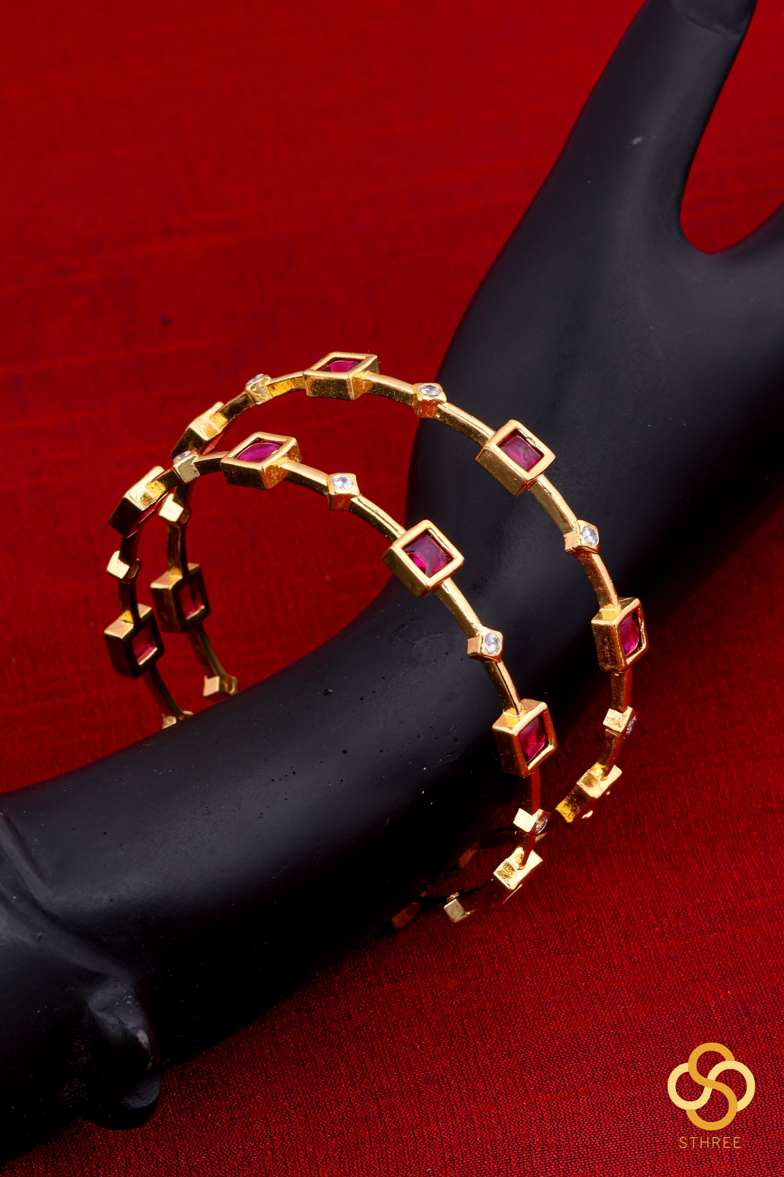 Ruby red and white square bangles