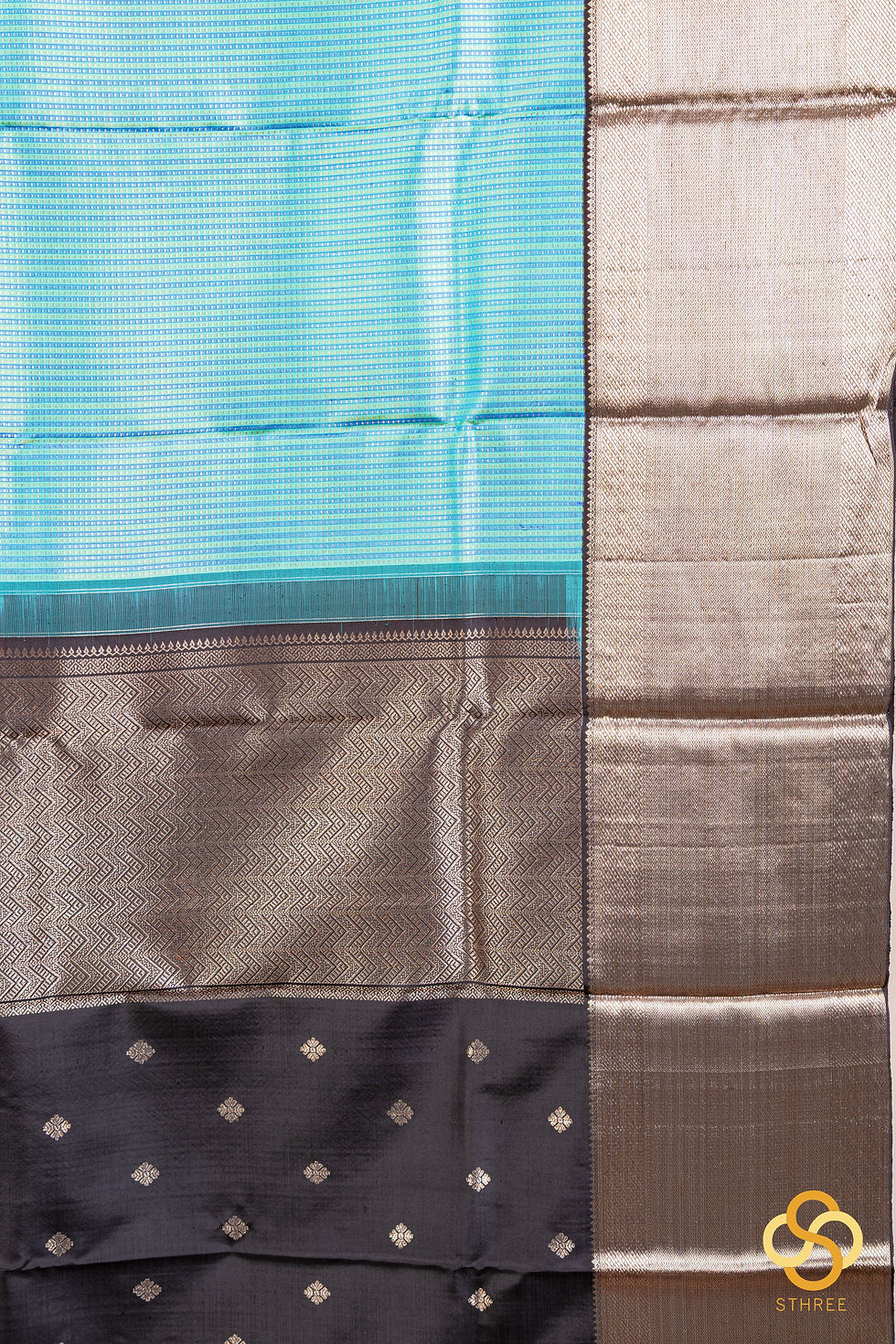 Thumbnail: Kanjivaram - Turquoise stripes with Black