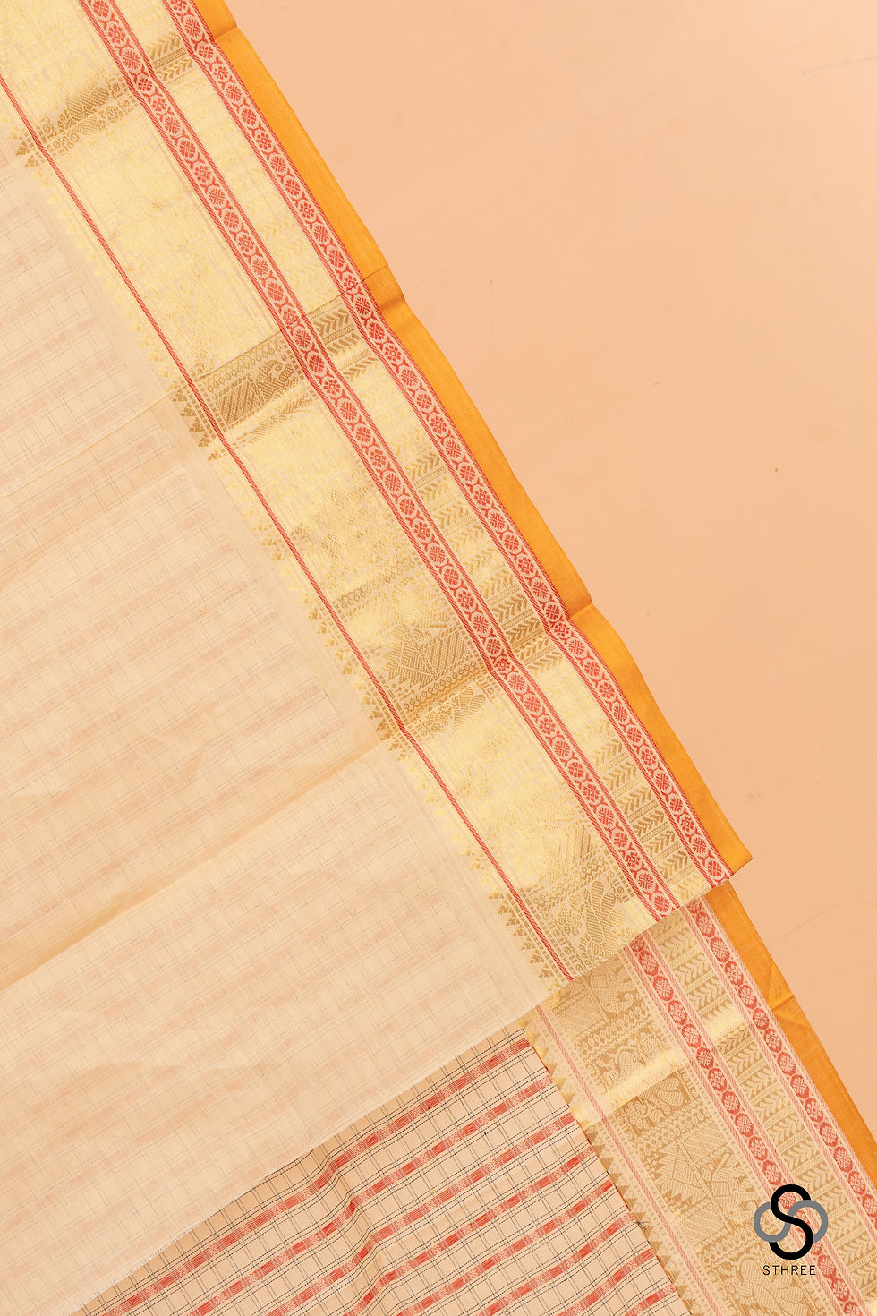 Thumbnail: Kanchi cotton with zari border - Beige