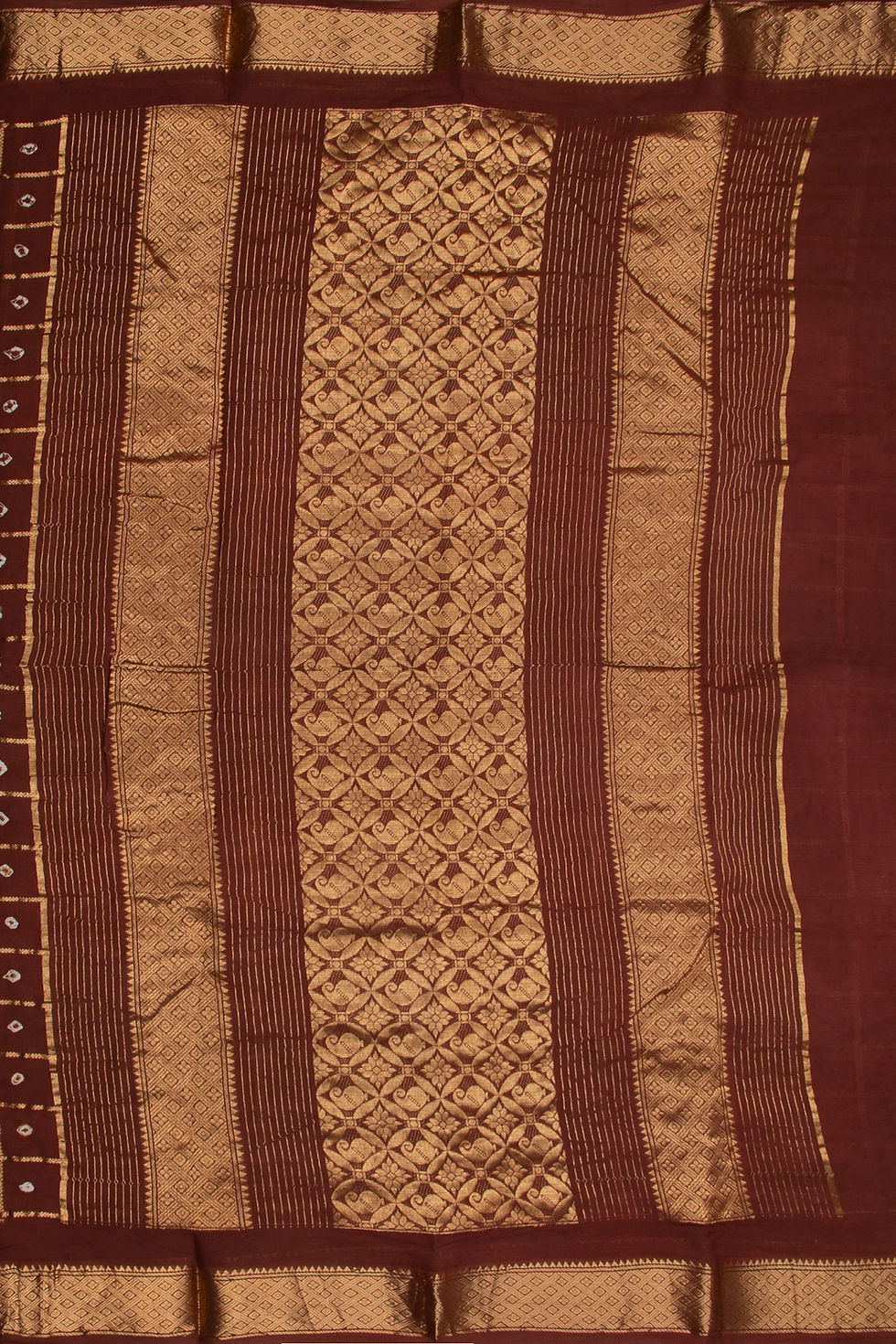 Thumbnail: Madurai sungudi Gharchola kattam - Wood brown - Veldhari kattam and sungudi